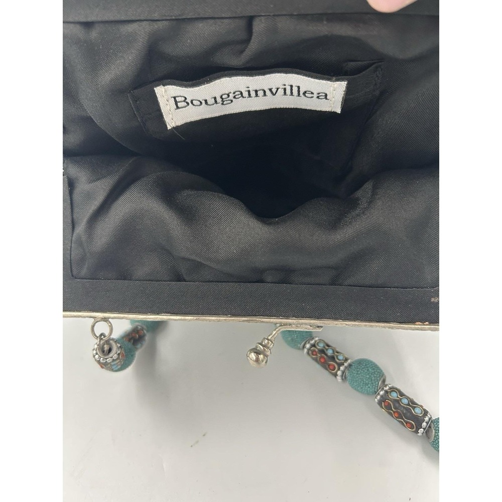 Bougainvillea Floral Beaded Embroidered Sequin Kiss Lock Clutch Strap Lined - Picture 7 of 10